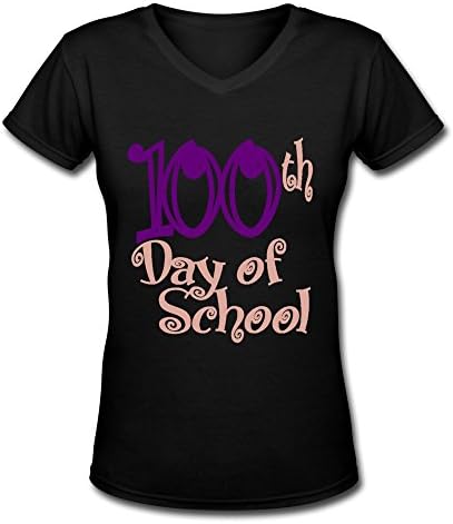 Onleya Women's 100th Day Of School Logo V-Neck Tee S Black