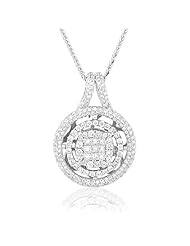 1.54ct tw Princess Cut and Round Diamond Cluster Pendant set in 18k White Gold
