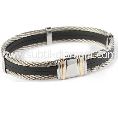 Subtil Diamant – Bracelet cable acier, or et silicone – Or Rose 750/1000 – Taille du bracelet 19 cms Subtil Diamant – Bracelet cable acier, or et silicone – Or Rose 750/1000 – Taille du bracelet 19 cms