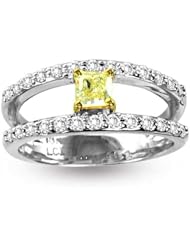 0.77ct tw Natural Fancy Yellow Diamond Fashion Split Shank Ring 18K Gold