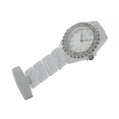 Henley Glamour - Kristallbesetzte weiß emaillierte Schwesternuhr in aparter Präsentbox - HF01.1 Henley Glamour - Kristallbesetzte weiß emaillierte Schwesternuhr in aparter Präsentbox - HF01.1