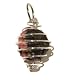 Rhodonite Pendant 01 Silver Cage Black Pink Tumbled Stone Crystal Healing 1.3