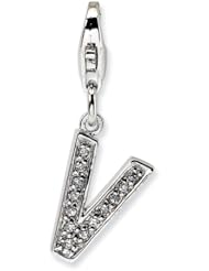 Sterling Silver CZ Letter V w/Lobster Claw Clasp Clasp Charm