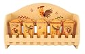 5PC SPICE RACK W/WOOD RACK BAMBOO ROOSTER SUNFLOWER