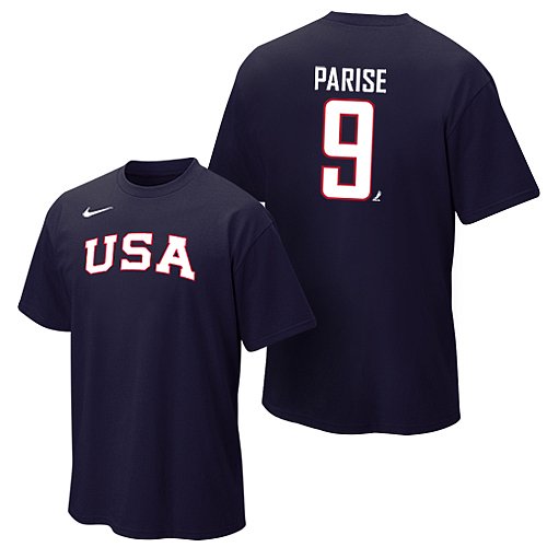 Nike Team USA 2010 IIHF Olympics Zach Parise Name and Number T-shirt