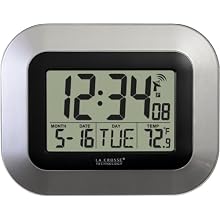 La Crosse Technology WT-8005U-S Atomic Digital Wall Clock with Indoor Temperature, Silver