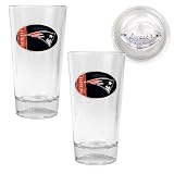New England Patriots NFL 2pc Pint Ale Glass Set with Football Bottom - Oval Logo