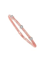 .925 Sterling Silver Basketweave with Diamond Accents Rose Gold Overlay Bangle Bracelet 7 1/4" 0.06ct