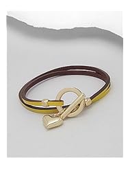 Yellow Heart Leather Bracelet In White Base