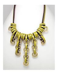 Lawn Green Leather Necklace In White Base