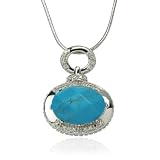 Platinum Overlay Sterling Silver Synthetic Turquoise Pendant w/ Diamond Accents; 18
