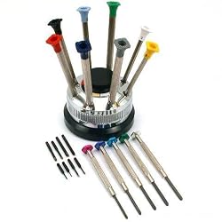 13 Watchmakers Screwdrivers Revolving Stand Repair Tool