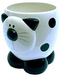 Ceramic Black & White Kitty Cat Themed Decorative Trash Can For Bathroom Or Bedroom