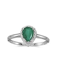 10k White Gold Pear Emerald And Diamond Ring