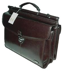 Bugatti Burgundy Genuine Leather Briefcase Laptop Double Flap