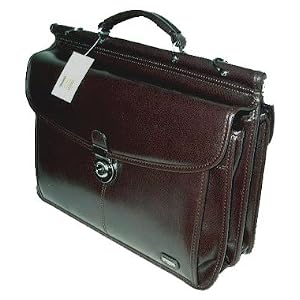 Bugatti Burgundy Genuine Leather Briefcase Laptop Double Flap