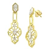 Unique Filigree Design 10 Karat Two-Tone Gold Long Earrings