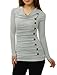 uxcell Women Cowl Neck Long Sleeves Buttons Decor Ruched Top Light Grey M
