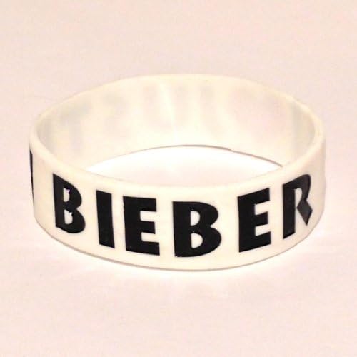 I Heart (Love) Justin Bieber JB Belieber Silicone Rubber Wristband Bracelet White with Black Writing