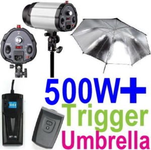 500W Professional Photography Studio Strobe Flash Light Kit - 2 Strobe Flashes, Stands, Umbrellas, Flash Trigger, & Reflectors!