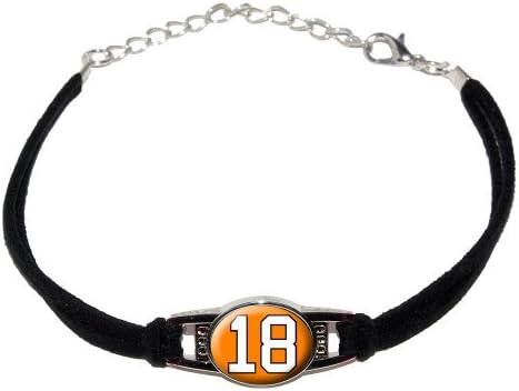 Number 18 on Orange - Novelty Suede Leather Metal Bracelet - Black