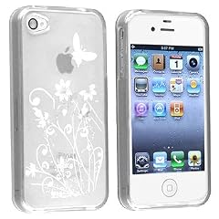 Silikonh�lle Handyschale Gel Case f�r das Apple iPhone 4S inkl. Displayfolie Butterfly Clear