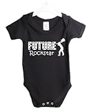 from jonny cotton Future rock star music guitar funny babygrow baby suit gift 0/3 Months black vest white print