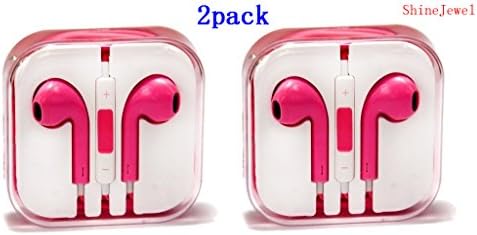 ShineJewel(TM) 2Pack Earphone In-ear Headphone with Microphone & Volume Control for I Phone I Pad I Pod High Quality 3.5 Mm Plug for Mp3 Player-HotPink