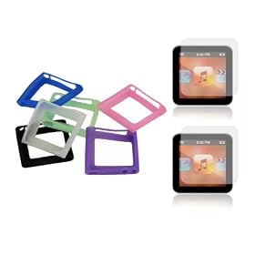 6 of TeckNet iPod Nano 6th Generation Silicone Cases (Including 6 Colours: Black, White, Green, Pink, Blue and Purple) + 2 x iPod Nano 6G Screen Protectors
