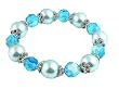 Bracelet - B261 - Fire Polished Glass and Glass Pearl Beads - Stretch ~ Aqua