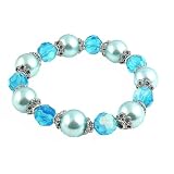 Bracelet - B261 - Fire Polished Glass and Glass Pearl Beads - Stretch ~ Aqua