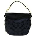 Coach Large Black Signature Silver Zoe Hobo Handbag 12674