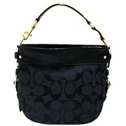 Coach Large Black Signature Silver Zoe Hobo Handbag 12674