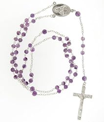 Genuine Amethyst and Sterling Silver Beaded Rosary Necklace - 4MM Bead - 26IN Necklace Part