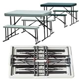 Foldable 3 Piece Portable Picnic Table & Benches Outdoor GREEN