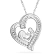 Platinum Plated Sterling Silver Round Diamond Mom and Child Heart Pendant (1/6 cttw)