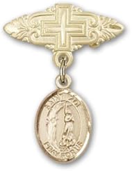 14K Gold Baby Badge with St. Zoe of Rome Charm and Badge Pin with Cross