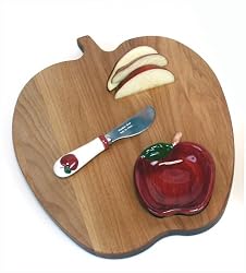 Out of the Woods of Oregon Apple Shaped Board with Red Apple Dipping Bowl and Spreader