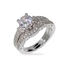 Victorian Style Sterling Silver and CZ Wedding Ring Set Size 5 (Sizes 5 6 7 8 9 Available): Eve's Addiction: Jewelry