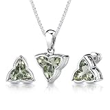 Ultimate Excellence: 6.75 carat Tri Flower Cut Green Amethyst Pendant Earring Set in Sterling Silver