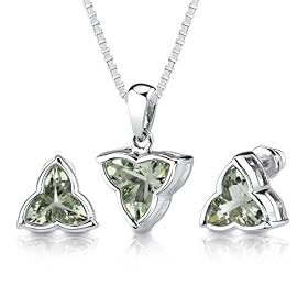 Ultimate Excellence: 6.75 carat Tri Flower Cut Green Amethyst Pendant Earring... by Peora