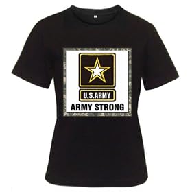 Women's Black T-Shirt of U.S. Army Strong Camouflage