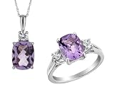 Amethyst Ring and Pendant Set with White Topaz 4.4 Carat (ctw) in Sterling Silver with Chain