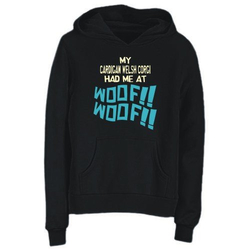 Hoodie Womens Black MY Cardigan Welsh Corgi HAD ME AT WOOF Dogs