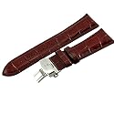 Just Bling Men's JB-24mmSILV_DBRN 24mm Genuine Dark Brown Crocodile Pattern Butterfly Buckle Leather Watch Band