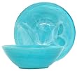 Colorful Recycled Art Glass Aqua Blue Fruit Bowl 10"D, 3.5"H