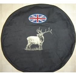 SpareCover&reg; Brawny Series - Elk Union Jack Landrover Discovery 30" - 31" Premium Quality Haartz&reg; Black Denim Vinyl Tire Cover