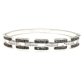 Sterling Silver Black and White Diamond Bangle Bracelet (1.50 cttw)