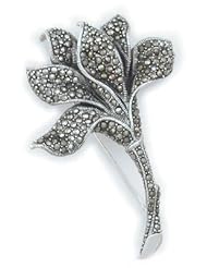 Silverflake -Marcasite Flower Torch Pin Brooch