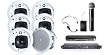 Wireless Conference Room Sound System 6 Ceiling Speakers, Mixer Amp, Shure Wireless Dual Headset/Handheld Microphone System